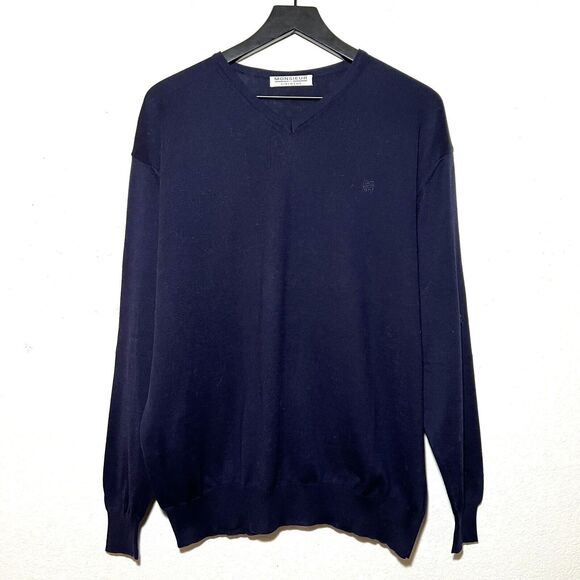 Vintage Givenchy Mens Merino Wool V Neck Sweater Size XL Navy Blue - Picture 1 of 7